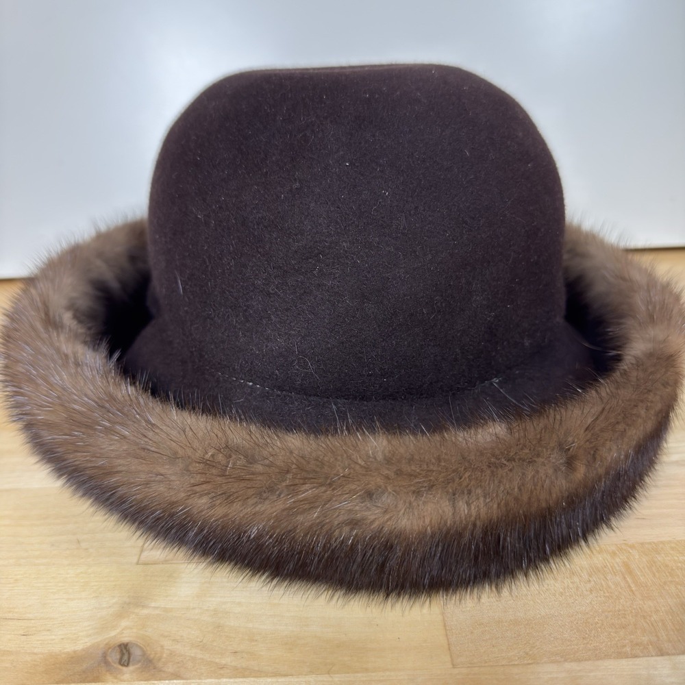 1960s NWT Kates Canada Natural Demi Buff Mink Fur Bowler Derby Hat - Union Made - Picture 4 of 16